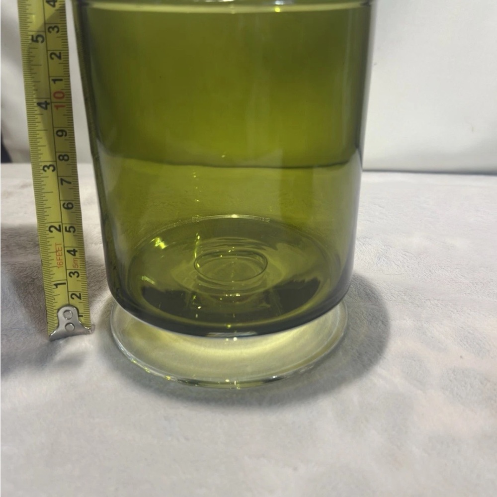 Crate&Barrel London Mini Hurricane Candle Holder Olive Green Glass Pedestal 5.5T - Picture 9 of 13